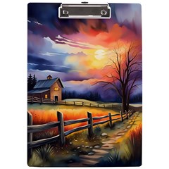 Rural Farm Fence Pathway Sunset A4 Acrylic Clipboard by Bedest
