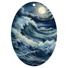 Waves Storm Sea Moon Landscape Uv Print Acrylic Ornament Oval by Bedest