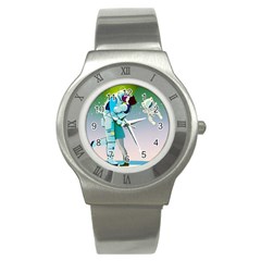 Astronaut Cat Retro Cute Alien Stainless Steel Watch by Bedest