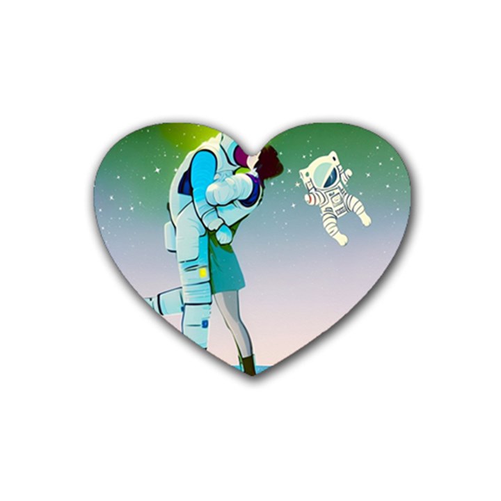 Astronaut Cat Retro Cute Alien Rubber Heart Coaster (4 pack)