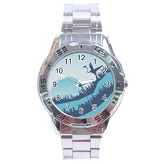 Swan Flying Bird Wings Waves Grass Stainless Steel Analogue Watch by Bedest