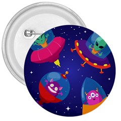 Cartoon Funny Aliens With Ufo Duck Starry Sky Set 3  Buttons