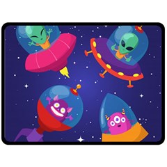 Cartoon Funny Aliens With Ufo Duck Starry Sky Set Fleece Blanket (large) by Ndabl3x