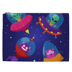 Cartoon Funny Aliens With Ufo Duck Starry Sky Set Cosmetic Bag (xxl) by Ndabl3x