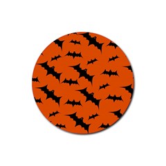 Halloween Card With Bats Flying Pattern Rubber Coaster (round)