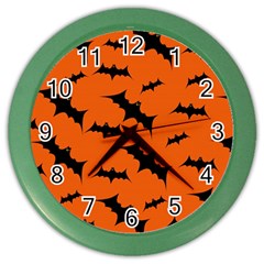 Halloween Card With Bats Flying Pattern Color Wall Clock