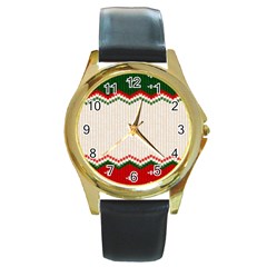 Merry Christmas Happy New Year Round Gold Metal Watch