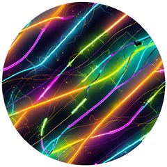 Vibrant Neon Dreams Wooden Puzzle Round by essentialimage