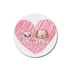 Paw Dog Pet Puppy Canine Cute Rubber Round Coaster (4 Pack)