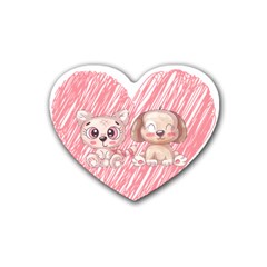 Cat Kitten Feline Pet Animal Cute Rubber Heart Coaster (4 Pack)