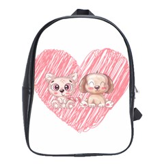 Dog Cat Animal Pet Heart Love School Bag (large)