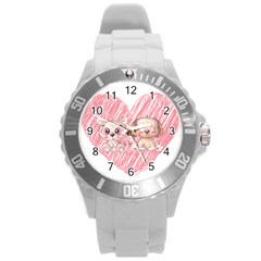 Dog Cat Animal Pet Heart Love Round Plastic Sport Watch (l)