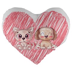 Dog Cat Animal Pet Heart Love Large 19  Premium Flano Heart Shape Cushions