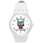 Cute Cat Glasses Christmas Tree Round Plastic Sport Watch (M) Front