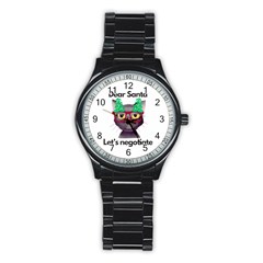 Cute Cat Glasses Christmas Tree Stainless Steel Round Watch