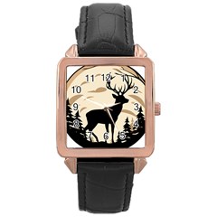 Deer Wildlife Rose Gold Leather Watch 