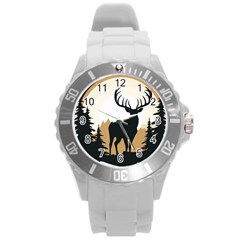 Deer Wildlife Nature Round Plastic Sport Watch (l)