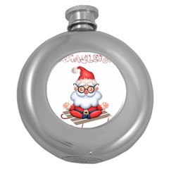 Santa Glasses Yoga Chill Vibe Round Hip Flask (5 Oz)