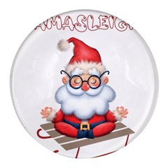 Santa Glasses Yoga Chill Vibe Round Glass Fridge Magnet (4 Pack) by Sarkoni