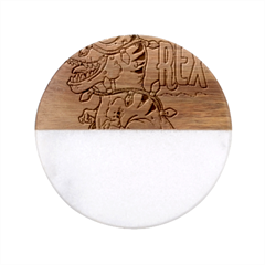 Dinosaur T-rex Dino Tyrannasaurus Classic Marble Wood Coaster (Round) 