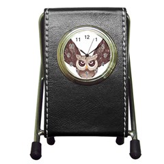 Owl Bird Feathers Pen Holder Desk Clock