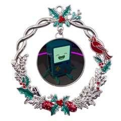 Bmo In Space  Adventure Time Beemo Cute Gameboy Metal X mas Wreath Holly Leaf Ornament