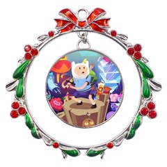 Cartoon Adventure Time Finn Princess Bubblegum Lumpy Space Metal X mas Wreath Ribbon Ornament