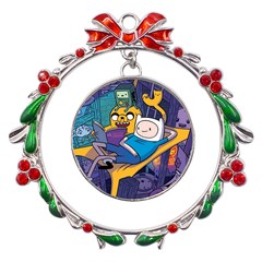 Adventure Time Finn  Jake Marceline Metal X mas Wreath Ribbon Ornament