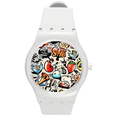 Comical Words Animals Comic Omics Crazy Graffiti Round Plastic Sport Watch (m) by Bedest