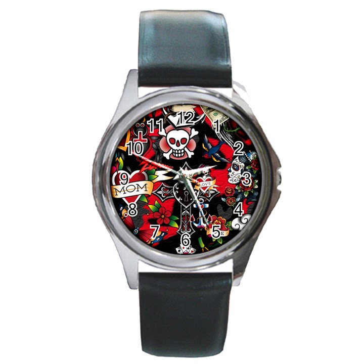 Graffiti Tatoo Skate Art Boom Round Metal Watch