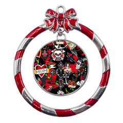 Graffiti Tatoo Skate Art Boom Metal Red Ribbon Round Ornament by Bedest