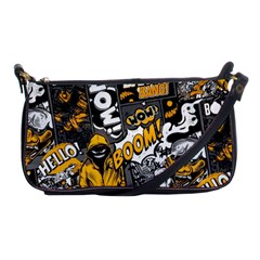 Boom Bang Art Crazy Drawing Graffiti Hello Retro Sayings Yellow Shoulder Clutch Bag by Bedest