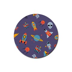 Space Seamless Patterns Rubber Round Coaster (4 Pack)