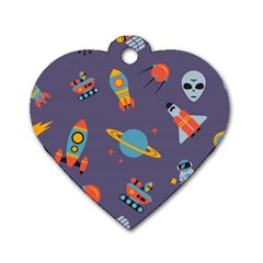 Space Seamless Patterns Dog Tag Heart (one Side)