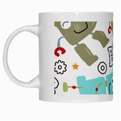 Seamless Pattern Vector With Funny Robots Cartoon White Mug