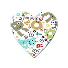 Seamless Pattern Vector With Funny Robots Cartoon Heart Magnet