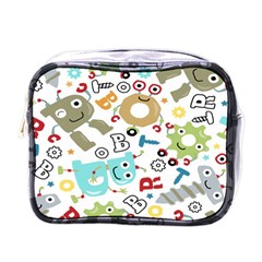 Seamless Pattern Vector With Funny Robots Cartoon Mini Toiletries Bag (one Side) by Hannah976