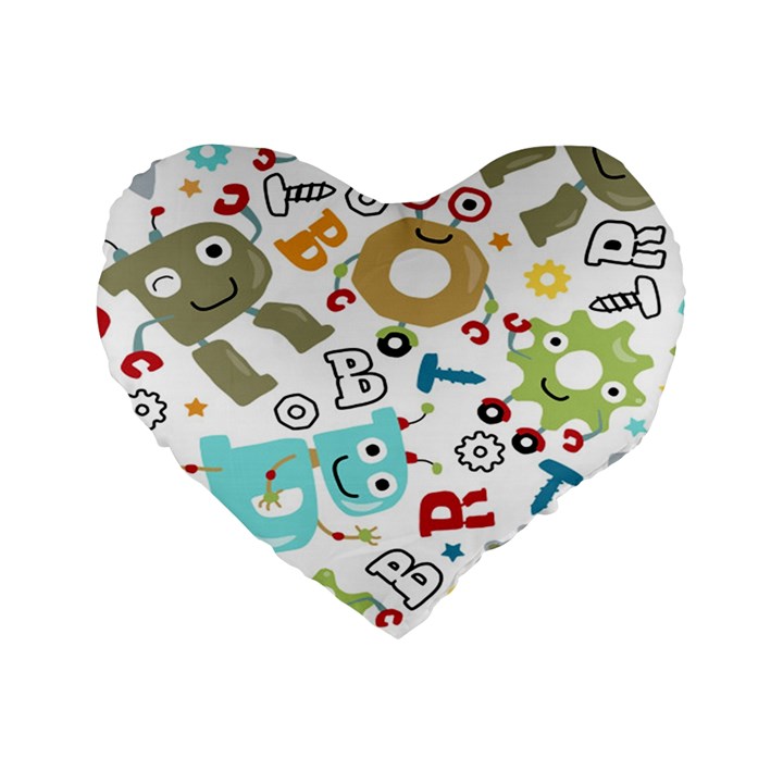 Seamless Pattern Vector With Funny Robots Cartoon Standard 16  Premium Flano Heart Shape Cushions