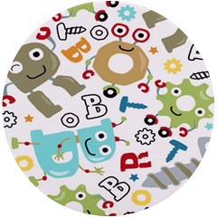 Seamless Pattern Vector With Funny Robots Cartoon Uv Print Round Tile Coaster by Hannah976