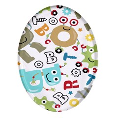 Seamless Pattern Vector With Funny Robots Cartoon Oval Glass Fridge Magnet (4 Pack) by Hannah976