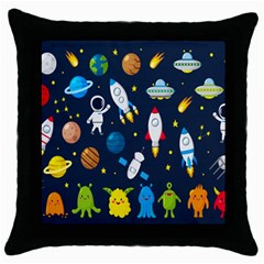 Big Set Cute Astronauts Space Planets Stars Aliens Rockets Ufo Constellations Satellite Moon Rover V Throw Pillow Case (black)