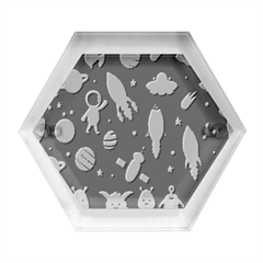 Big Set Cute Astronauts Space Planets Stars Aliens Rockets Ufo Constellations Satellite Moon Rover V Hexagon Wood Jewelry Box by Hannah976