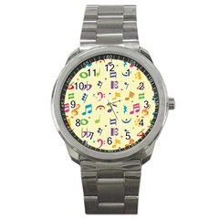 Seamless Pattern Musical Note Doodle Symbol Sport Metal Watch