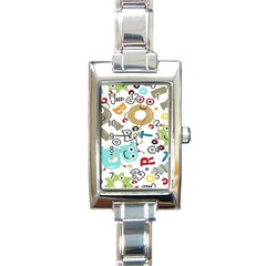 Seamless Pattern Vector With Funny Robots Cartoon Rectangle Italian Charm Watch