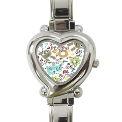 Seamless Pattern Vector With Funny Robots Cartoon Heart Italian Charm Watch