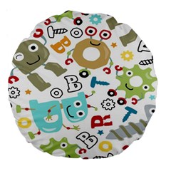 Seamless Pattern Vector With Funny Robots Cartoon Large 18  Premium Flano Round Cushions by Hannah976