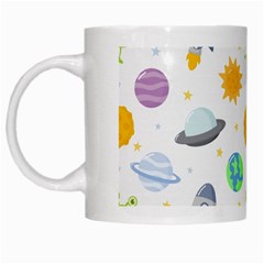 Seamless Pattern Cartoon Space Planets Isolated White Background White Mug