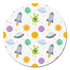 Seamless Pattern Cartoon Space Planets Isolated White Background Magnet 5  (round)