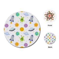 Seamless Pattern Cartoon Space Planets Isolated White Background Playing Cards Single Design (round)