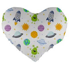 Seamless Pattern Cartoon Space Planets Isolated White Background Large 19  Premium Flano Heart Shape Cushions by Hannah976